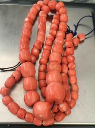 Antique Old Stock Natural Momo Red Coral Necklace Other Turquoise Gold Jewelrys