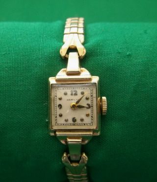 Vintage Hamilton Ladies Wrist Watch 17 Jewels 14kgf Case Speidel Flex Band