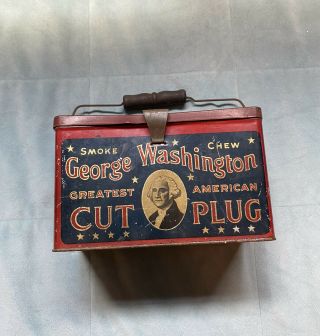 Antique R.  J.  Reynolds Tobacco Co.  George Washington Cut Plug Tin W/wood Handle