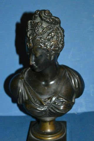 Antique 19th Century French Bronze Bust Of Classical Lady,  Heavy (1.  4 Kg),  C1890