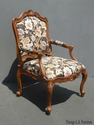 Vintage French Provincial Brown Floral Accent Bergere Chair By Heritage