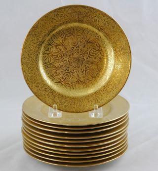 12 Antique Minton Gold Encrusted Hors D 