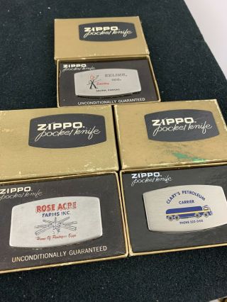 3 Vintage Zippo Pocket Lighters - With Advertising - Each Graphics
