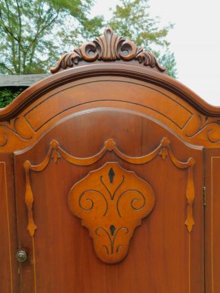 Antique 1920s Art Deco Walnut & Burl Wood Bonnet Top Armoire Cedar Closet Chest 3