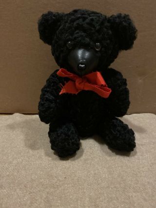 Vintage Real Black Persian Lamb Fur Jointed Teddy Bear W Glass Eyes