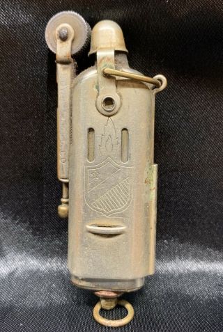 Vintage Trench Art Lighter W/ Shield & Flame - Bowers Mfg Co Kalamazoo Mi -
