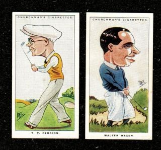 2 X 1928 Churchman Men Of The Moment In Sport Golfers Tobacco Cards Walter Hagen