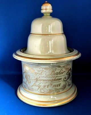 Antique 19thc Celadon Pottery Tobacco Jar - Mark Baker Birmingham July 27th 1857