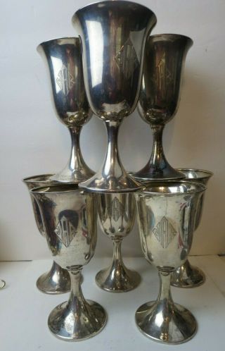 Set 8 Solid Sterling Silver 6 3/4 " Water Goblets 838 Grams With Mono Not Scrap