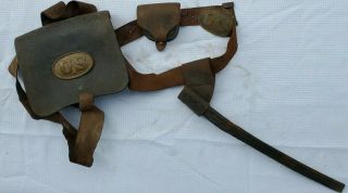 Antique Civil War Leather Ammo Pouch Ammunition Belt Buckle Military Us