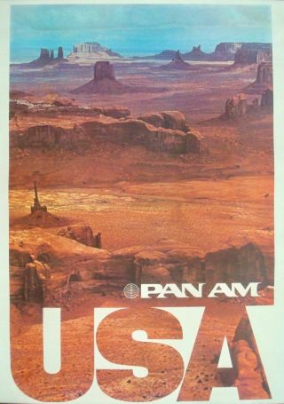 Pan Am Airways Airlines Usa Canyon Vintage Travel Poster 1975 28x42 Nm Linen