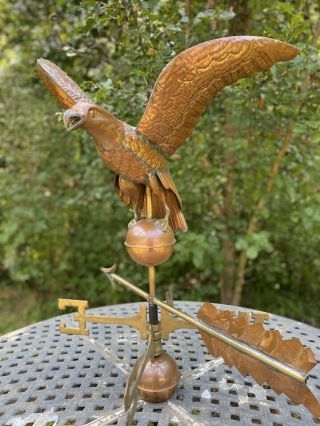Large Vintage Copper Eagle Weathervane 22”wide Wing Span 48” Tall
