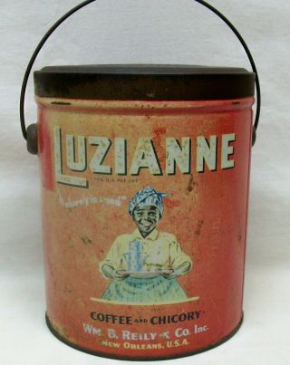 Vintage " Luzianne " Coffee And Chicory 3 - Pound Can With Lid And Handle