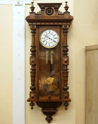 50 " Antique German Gustav Becker Clock Vienna Regulator 2 - Weight Walnut C1890