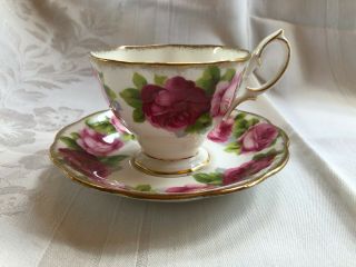 Vintage Royal Albert Footed Tea Cup & Saucer Old English Rose Bone China England
