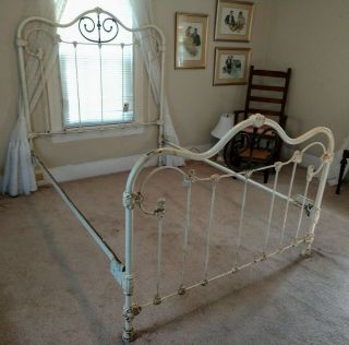Antique Ornate Cast Iron & Brass Bed Full Size C1900 - Local Pick Up Only