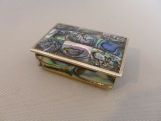 Vintage Abalone Alpaca Abalone Wood Lined Trinket Jewelry Pill Box Made Mexico