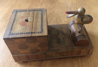 Vintage Wood Cigarette Dispenser Box Duck Bird Novelty Carved Occupied Japan