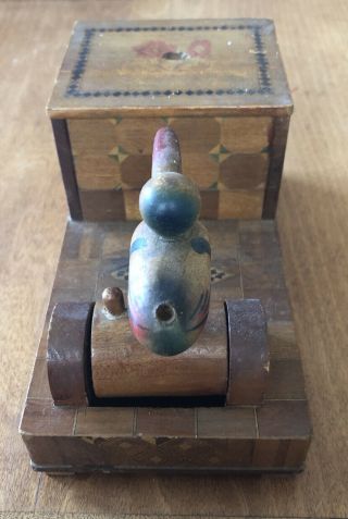 Vintage Wood Cigarette Dispenser Box Duck Bird Novelty Carved Occupied Japan 2