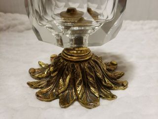 Vintage Crystal Glass Table Lighter brass footed 3