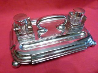 Victorian 1883 Solid Silver & Cut Glass Partners Desk Inkstand.  Lovely