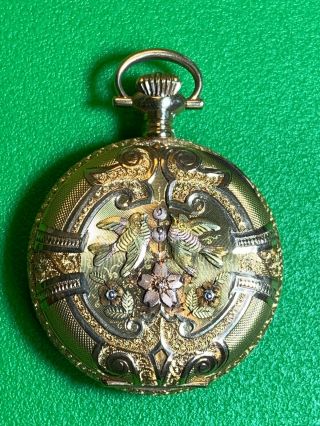 Antique 1895 Waltham Solid 14k Gold Ladies Tri - Color Gold Pendant Pocket Watch