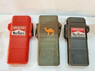 Set Of 3 Vintage 1992 Marlboro Adventure Team Lighters / Black,  Red / Camel