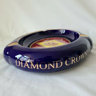 Diamond Crown Ash Tray Cobalt Blue Gold Trim Ceramic 3 Cigar Large Tobacciana 2