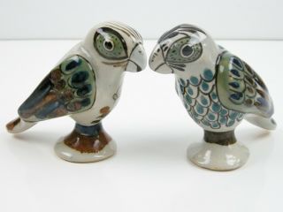 2 Vintage Tonala Parrots Mexico Folk Art Pottery Hand Painted Birds Signed 6 " L