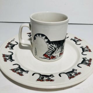 B Kliban Cat In Red Sneakers Vintage Mug And Plate Made In England Kiln Craft