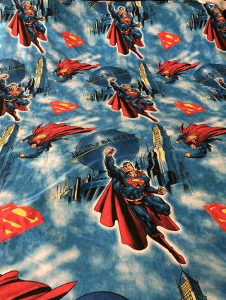 Vtg {2} Dc Comics Superman Twin Flat Bedsheets Bedding Linens Craft Fabric
