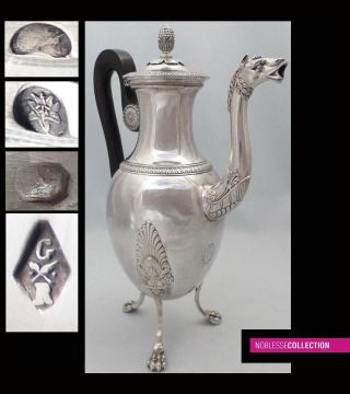 Heavy 822g Antique French Sterling Silver Coffee Pot 28,  8 Cm Paris 1809 - 1819