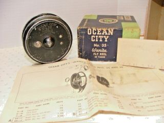 Vintage Ocean City No.  35 Fly Reel W/ Paper,  Box/paper For 377 Spin Reel