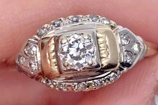 Antique Art - Deco Platinum And 14k Gold 0.  40ctw Diamond Filigree Ring