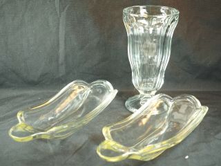Vintage Indiana Glass Clear Banana Split Dishes Ice Cream Parlor Sundae Glass