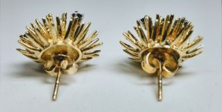 Vintage 14K Yellow Gold Spikes Floral With Blue Sapphires Earrings Push Back 3