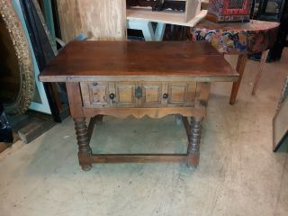 Antique English Tavern Table Thick Walnut Top