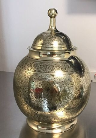 8.  5 " Vintage Solid Brass Urn Ginger Jar Vase With Lid Heavy Exquisite Decoration
