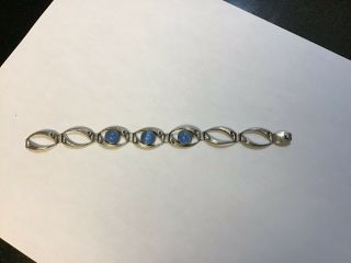 Vintage 1930’s Art Nouveau Sterling Silver And Blue Star Sapphire Bracelet