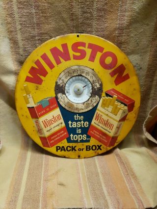 Vintage Winston Cigarettes Advertising Gas Station Metal Thermometer Sign