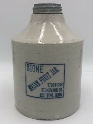 Red Wing Stoneware 1 One Gallon Stone Mason Fruit Jar Union Antique Rare