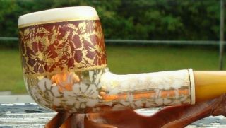 Porcelain Tobacco Pipe Hand Painted With Gold Vintage Estate Find