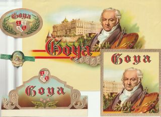 1 Cigar Label Set 259 Goya 5x,  Lytho,  Vitolas,  Bauchbinden