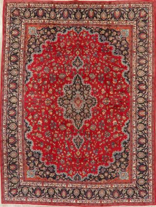 Traditional Vintage Hand - Knotted Floral Oriental Area Rug Red Wool Carpet 10x13