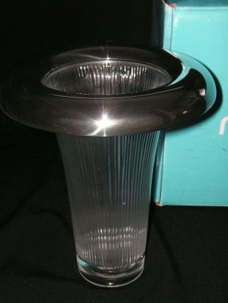 Vtg Nib Retired Nambe Sunburst Art Glass Crystal & Aluminum Vase - Betty Bough