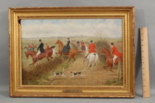 1901 Antique John Sturgess English Fox Hunting Horse & Hound Dog Oil Painting