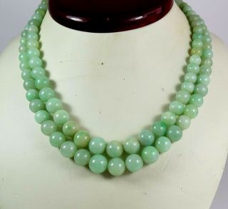 Antique,  Chinese Natural Jade Bead Necklace Sterling Clasp