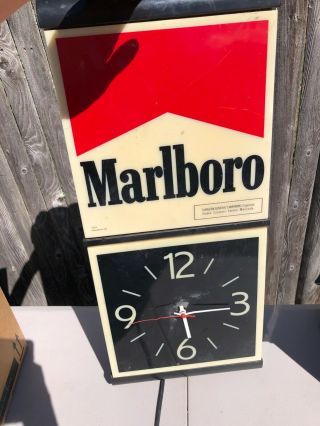Vintage Marlboro Advertising Sign With Lighted Clock Vertical Or Horizontal