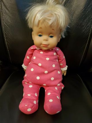 Vintage Mattel Talking Drowsy Doll In Pink Polka Dot Outfit
