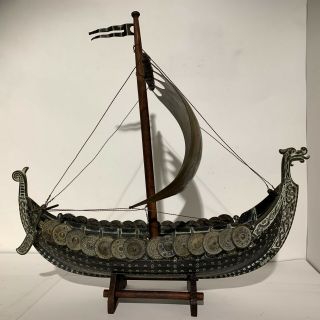 Edward Aagaard.  Rare Big Vintage Bronze Viking Dragon Ship Iron Art Copenhagen.